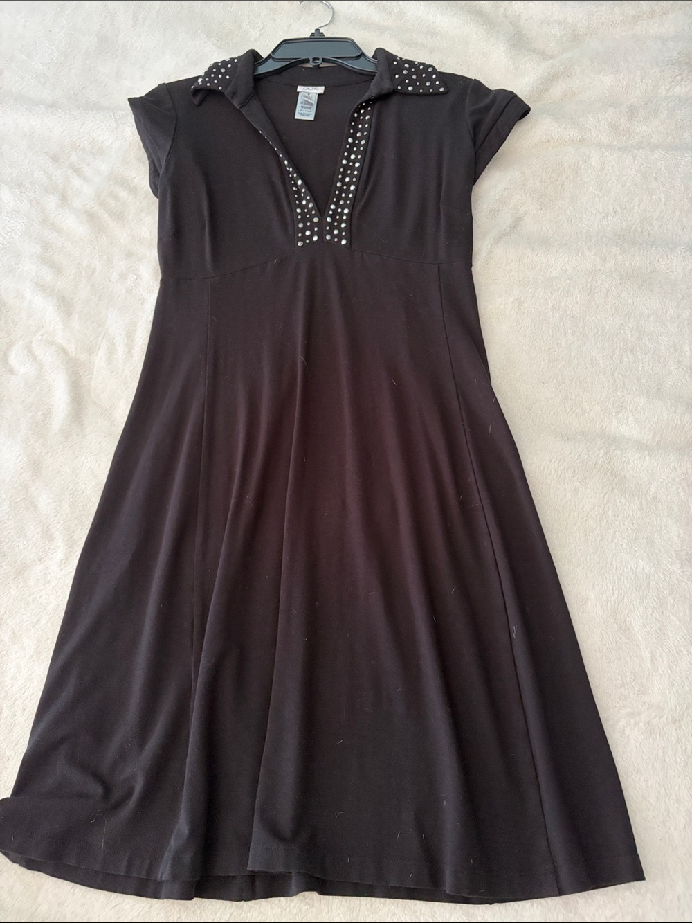 Cache Black Stud-Trim Collared Midi Dress